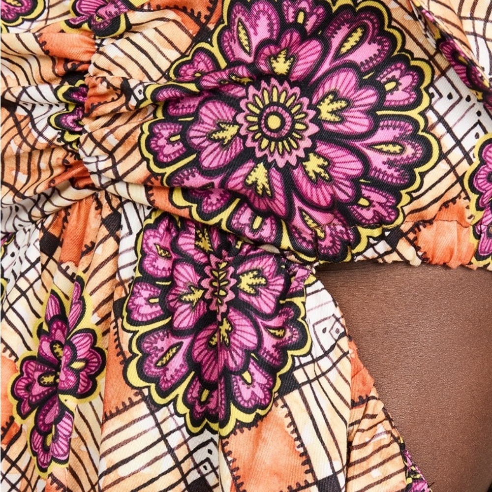 Autumn Adeigbo Cut Out Midi Chioma Ruffle Dress in Orange Base African Floral - Picture 4 of 11